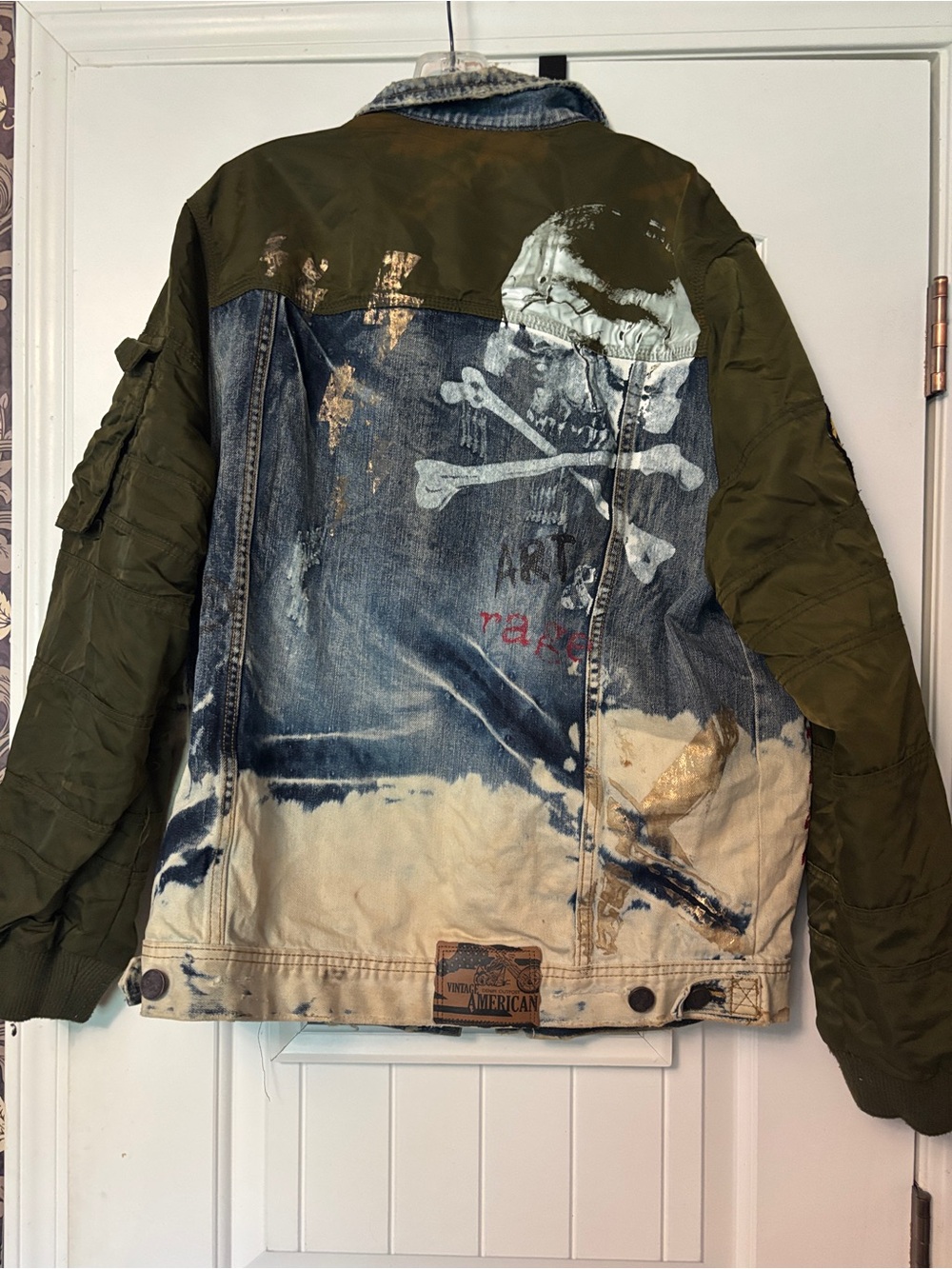 Vintage Americana Mixed Media Bomber Jacket Jimi Hendrix Patch Streetwear XL NWT - Picture 8 of 13